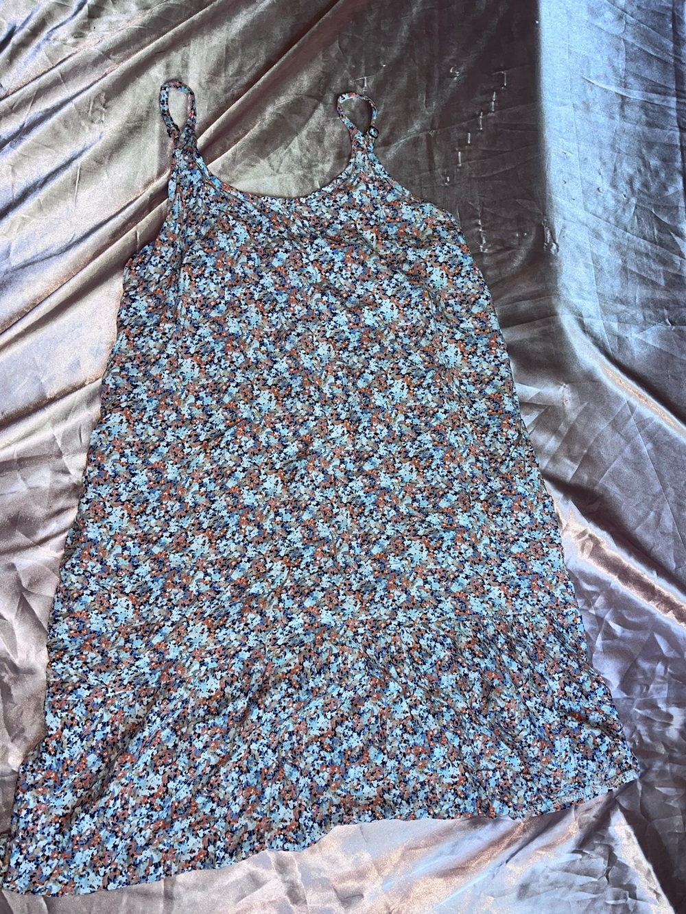 Qearal Blue and Brown Floral Spaghetti-Strap Mini Dress